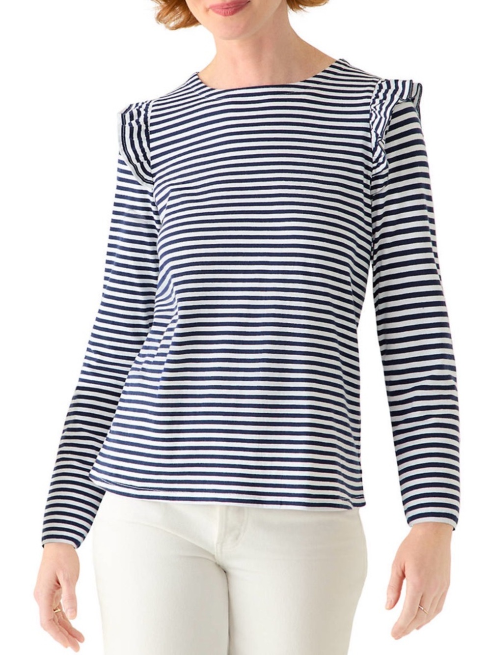 crown & ivy Navy and White Striped Button-Back Top - Picture 3 of 3